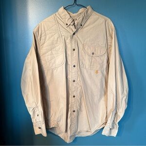 R&R Outdoors Shirt Mens Large Beige Button Up Long Sleeve Vented Fishing Hiking